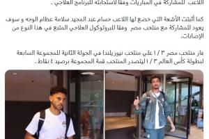 埃及官方通报伤情：法特希肌肉受伤 阿卜杜勒马吉德面部骨骼无恙